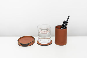 Jeff Wan Genuine Leather Coaster Set
