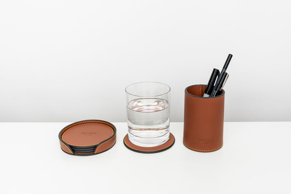 Jeff Wan Genuine Leather Coaster Set