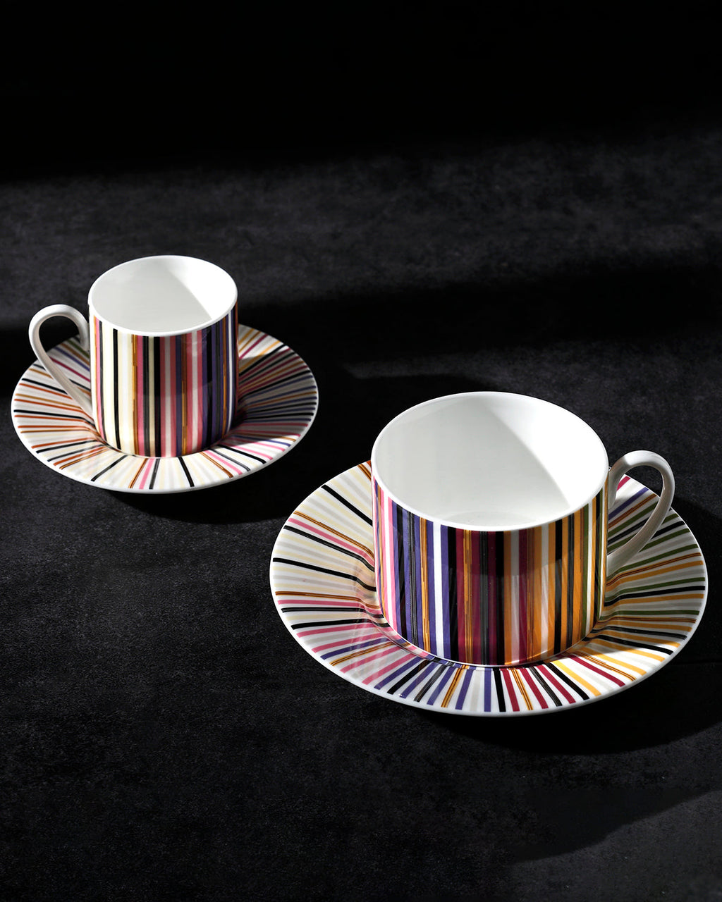 Tea Cup & Saucer STRIPES Set of 2 in Luxury Box Jenkins 156 diam. 3.3", H 2.3", cap. 7.5 oz, Saucer diam. 6"