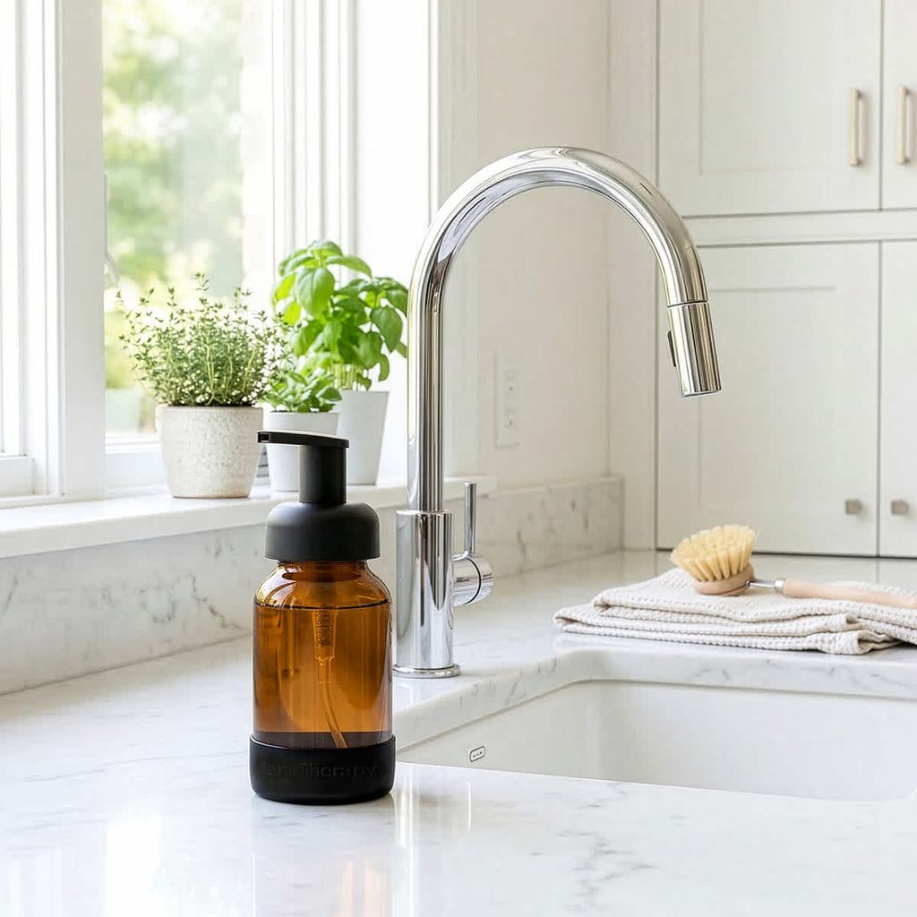 Glass Foaming Bottle with Black Silicone Sleeve 8 oz