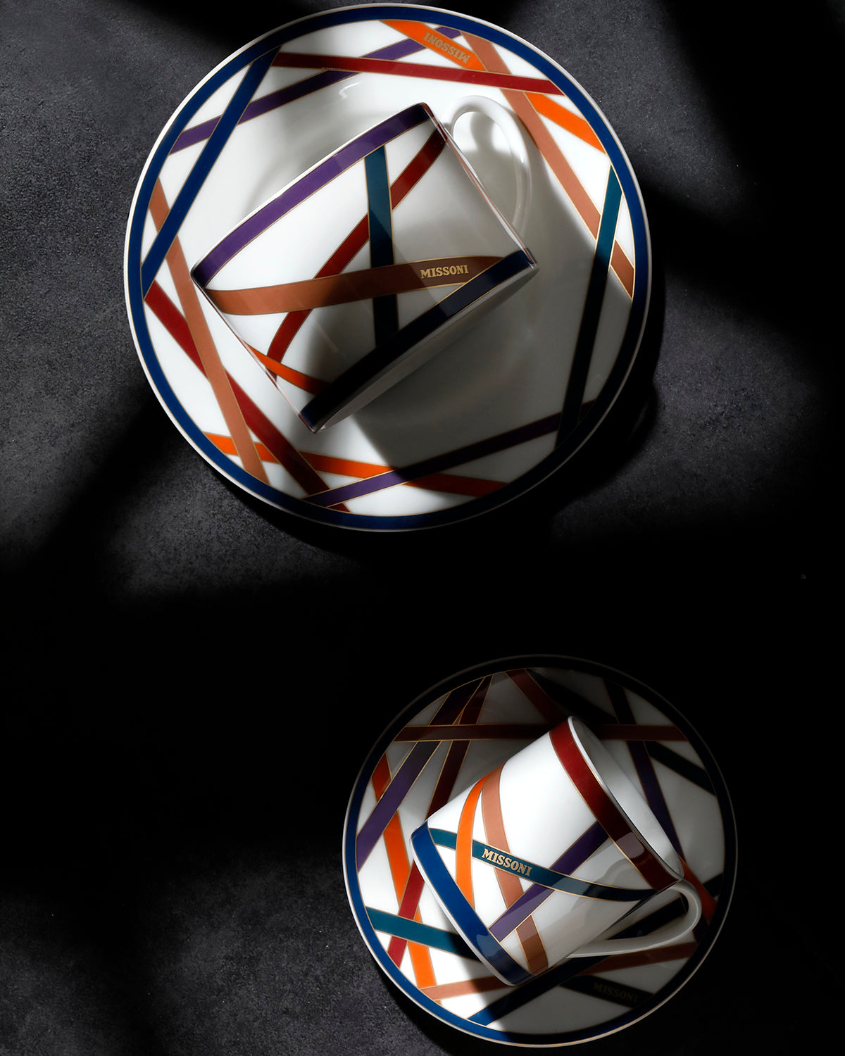 Coffee Cup & Saucer NASTRI Set of 2 in Luxury Box Multicolor diam. 2.3", H 2.5", Cap. 4 oz, Saucer diam. 4.75"