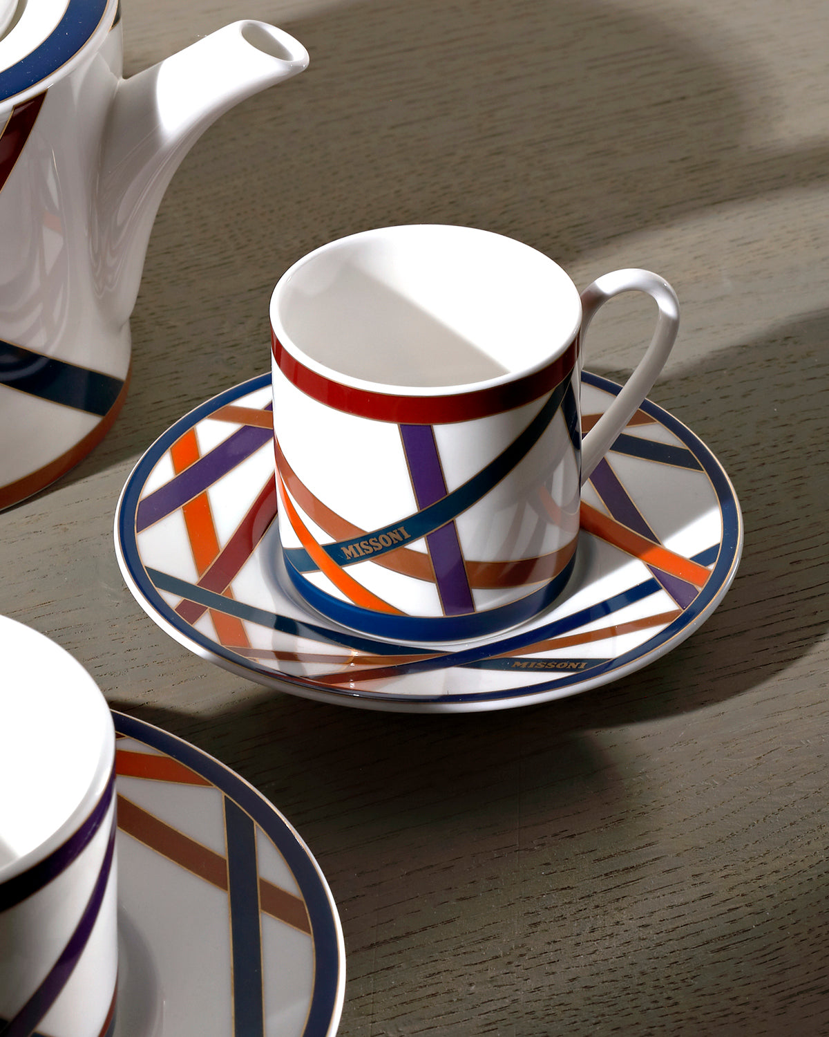 Coffee Cup & Saucer NASTRI Set of 2 in Luxury Box Multicolor diam. 2.3", H 2.5", Cap. 4 oz, Saucer diam. 4.75"