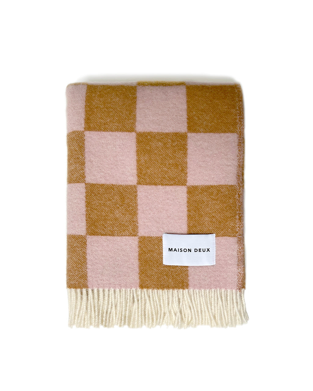Maison Deux Blanket CHECKERBOARD Terra Brown / Pink 4.25 x 6.5 ft