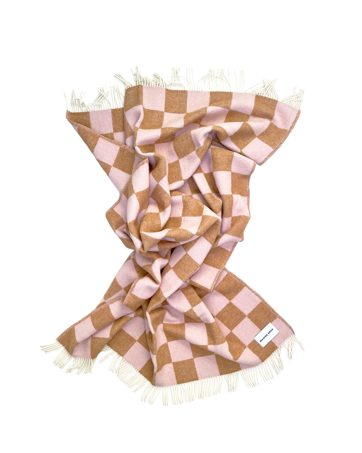 Maison Deux Blanket CHECKERBOARD Terra Brown / Pink 4.25 x 6.5 ft