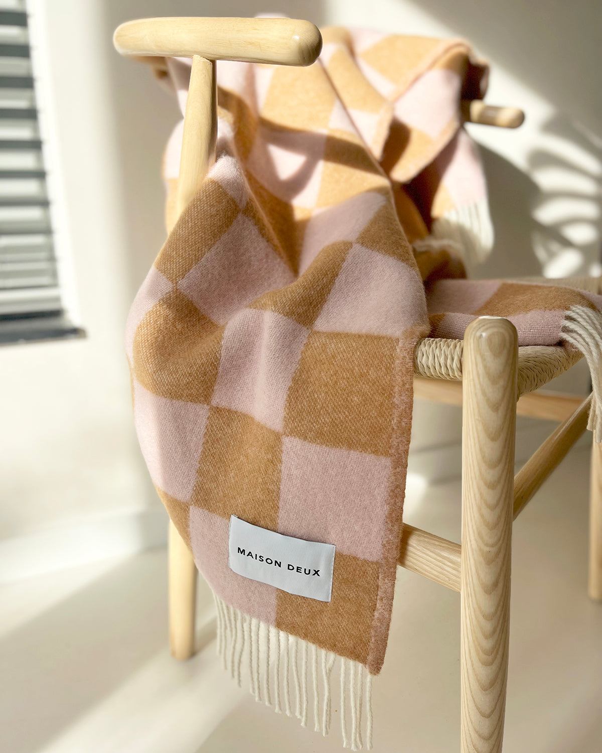 Maison Deux Blanket CHECKERBOARD Terra Brown / Pink 4.25 x 6.5 ft