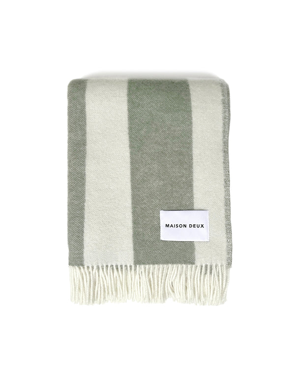 Maison Deux Blanket ROUGH STRIPE Agave Olive Green / White 4.25 x 6.5 ft
