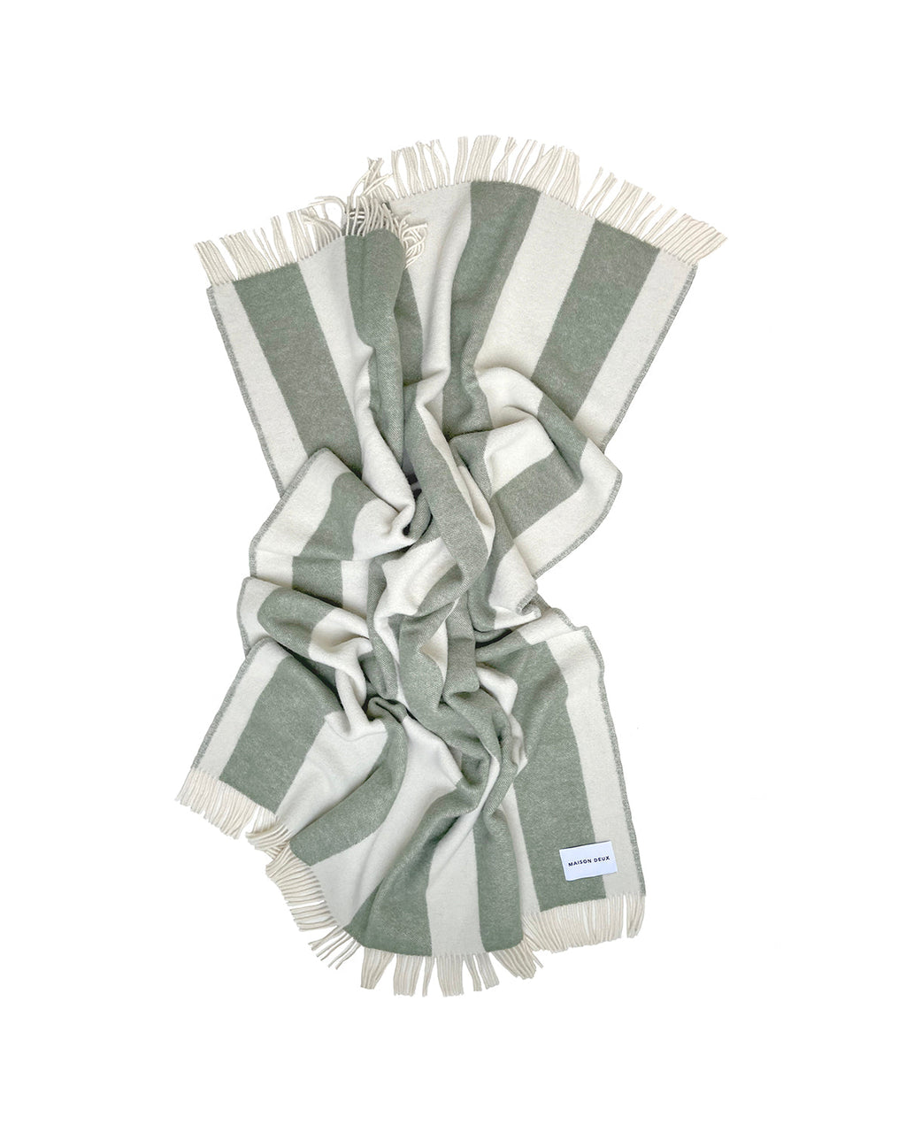 Maison Deux Blanket ROUGH STRIPE Agave Olive Green / White 4.25 x 6.5 ft
