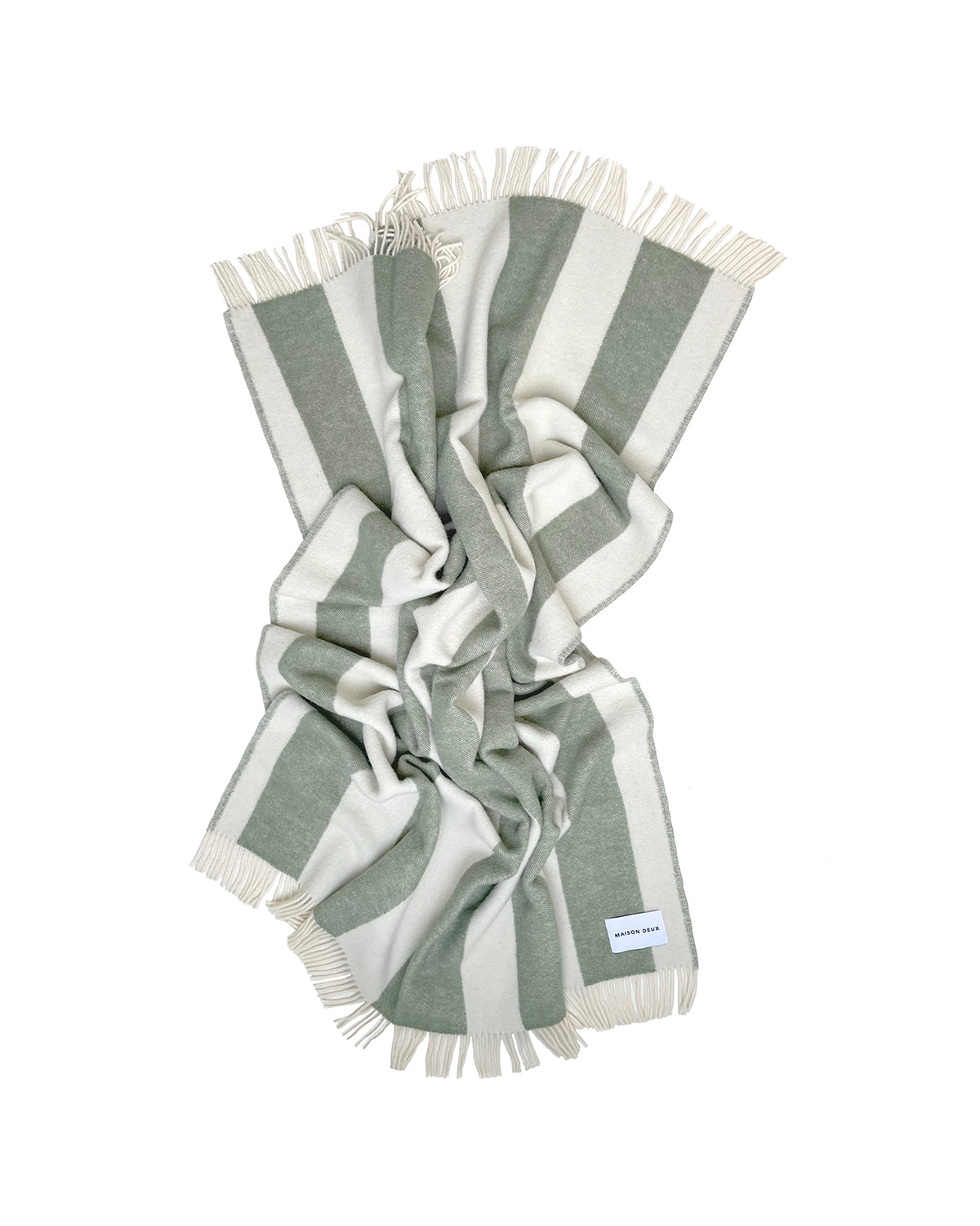 Maison Deux Blanket ROUGH STRIPE Agave Olive Green / White 4.25 x 6.5 ft