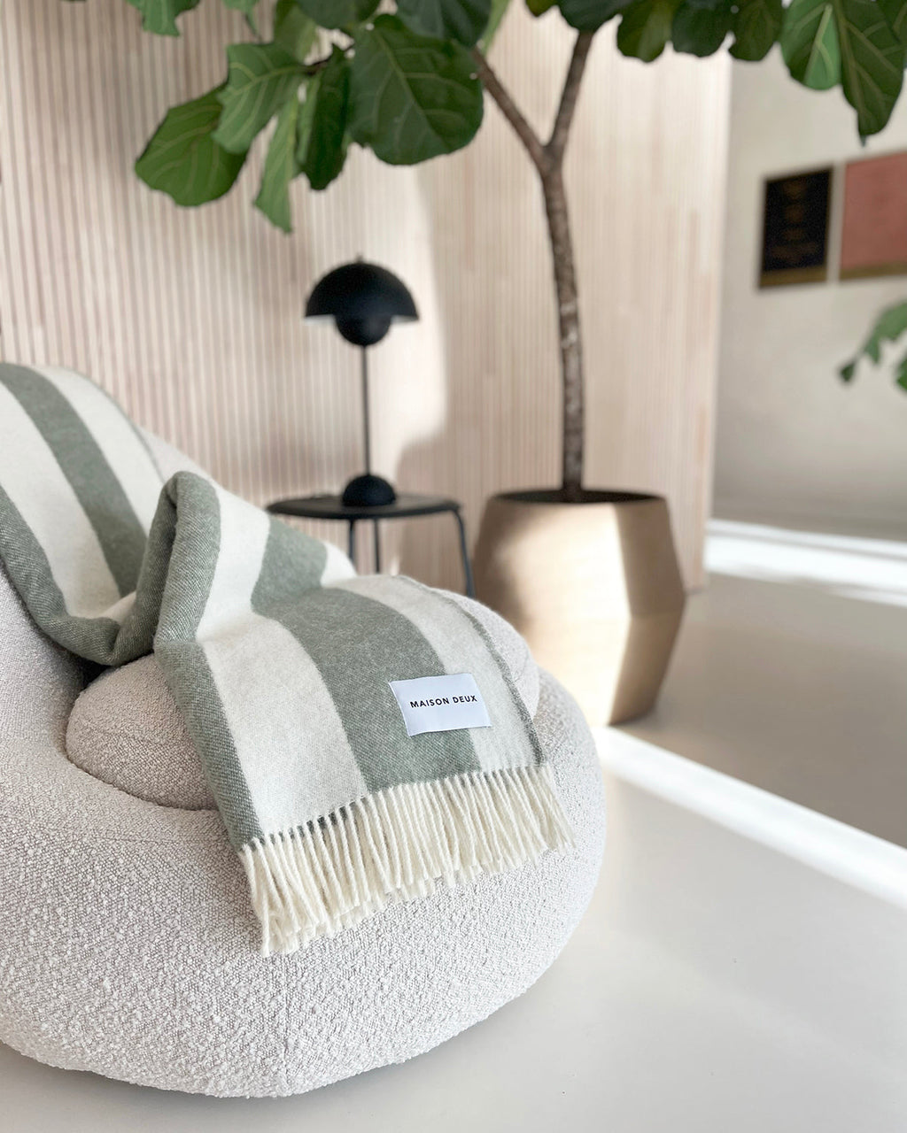 Maison Deux Blanket ROUGH STRIPE Agave Olive Green / White 4.25 x 6.5 ft