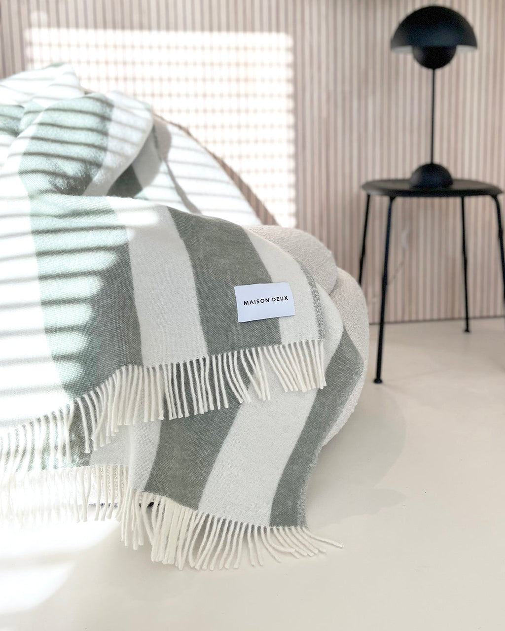 Maison Deux Blanket ROUGH STRIPE Agave Olive Green / White 4.25 x 6.5 ft