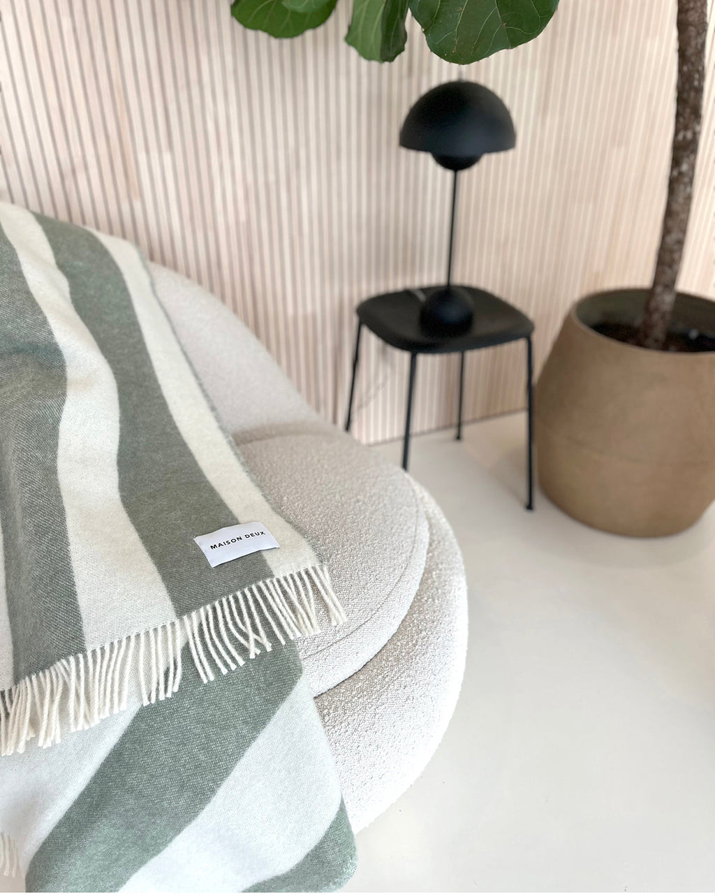 Maison Deux Blanket ROUGH STRIPE Agave Olive Green / White 4.25 x 6.5 ft