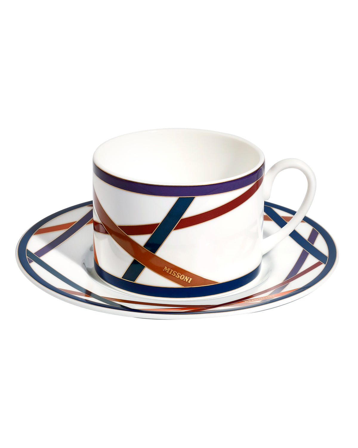 Tea Cup & Saucer NASTRI Set of 6 in Luxury Box Multicolor diam. 3.3", H 2.3", cap. 7.5 oz, Saucer dim. 6"