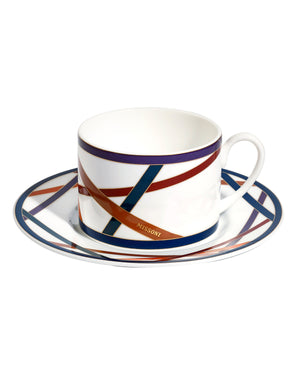 Tea Cup & Saucer NASTRI Set of 2 in Luxury Box Multicolor diam. 3.3", H 2.3", cap. 7.5 oz, Saucer dim. 6"