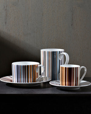 Coffee Cup & Saucer STRIPES Set of 2 in Luxury Box Jenkins 148 diam. 2.3", H 2.5", Cap. 4 oz, Saucer diam. 4.75"