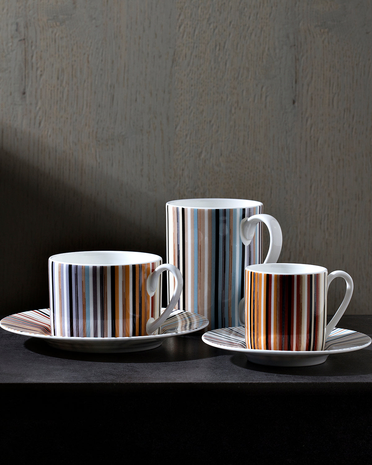Coffee Cup & Saucer STRIPES Set of 2 in Luxury Box Jenkins 148 diam. 2.3", H 2.5", Cap. 4 oz, Saucer diam. 4.75"