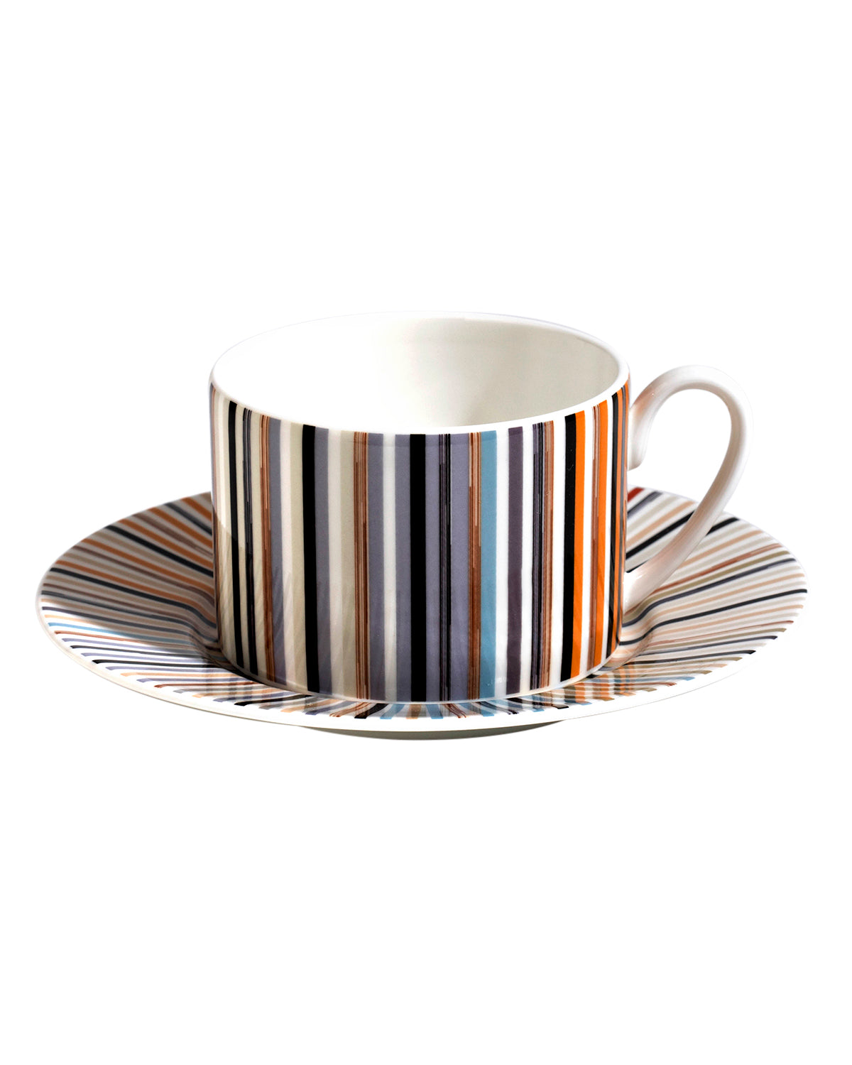 Tea Cup & Saucer STRIPES Set of 2 in Luxury Box Jenkins 148 diam. 3.3", H 2.3", cap. 7.5 oz, Saucer diam. 6"