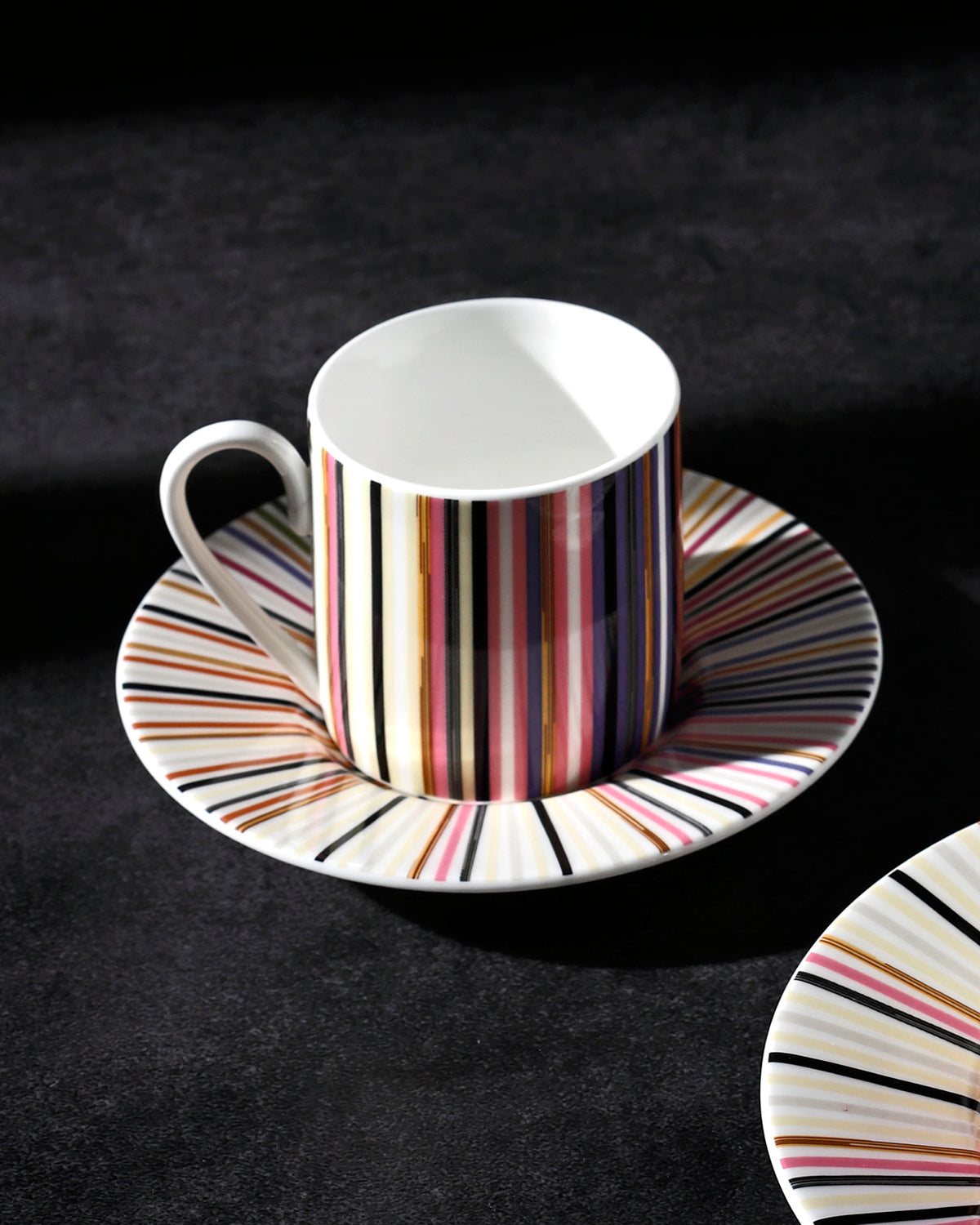 Coffee Cup & Saucer STRIPES Set of 2 in Luxury Box Jenkins 148 diam. 2.3", H 2.5", Cap. 4 oz, Saucer diam. 4.75"