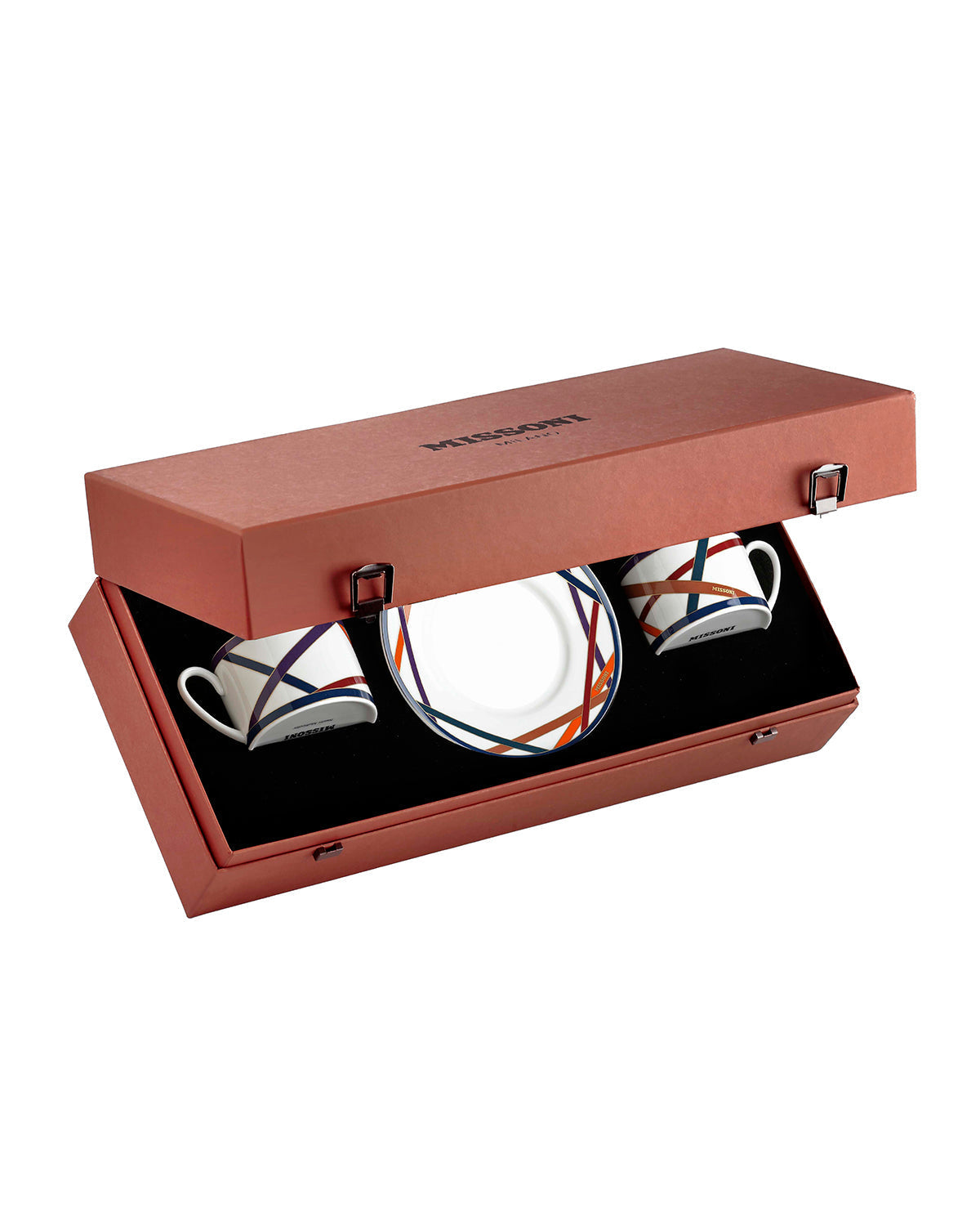Tea Cup & Saucer NASTRI Set of 2 in Luxury Box Multicolor diam. 3.3", H 2.3", cap. 7.5 oz, Saucer dim. 6"