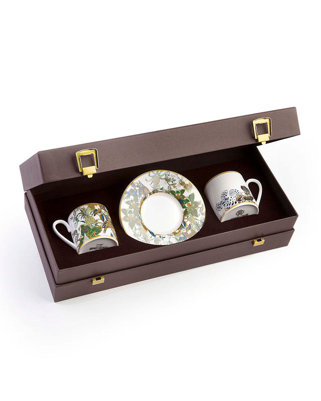 Coffee Cup & Saucer FLOWERS MODEL F-B Set of 2 in Luxury Box  diam. 2.3", H 2.5", Cap. 4 oz, Saucer diam. 4.75"