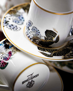 Coffee Cup & Saucer FLOWERS MODEL F-B Set of 2 in Luxury Box  diam. 2.3", H 2.5", Cap. 4 oz, Saucer diam. 4.75"