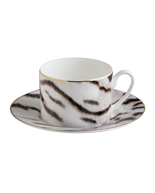 Tea Cup & Saucer TIGER Set of 2 in Luxury Box diam. 3.3", H 2.3", cap. 7.5 oz, Saucer diam. 6"