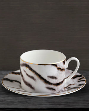Tea Cup & Saucer TIGER Set of 2 in Luxury Box diam. 3.3", H 2.3", cap. 7.5 oz, Saucer diam. 6"