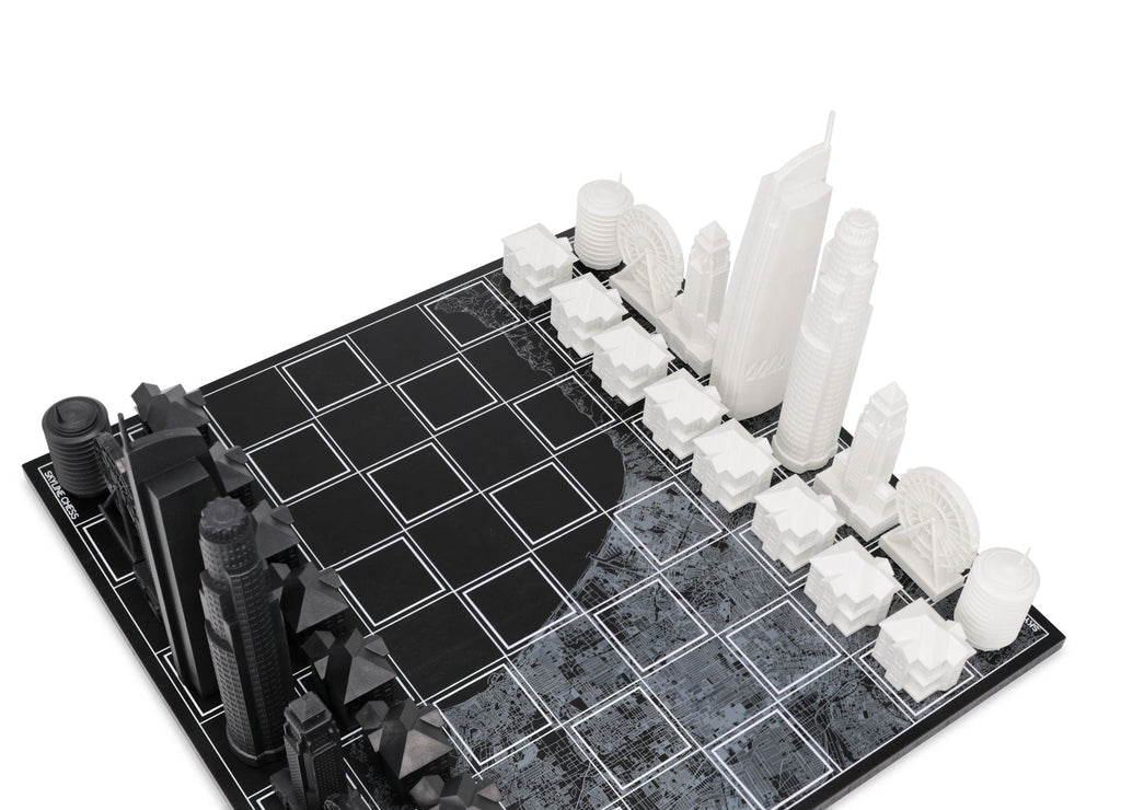 Chess Set Acrylic LOS ANGELES with Wood Map Board
