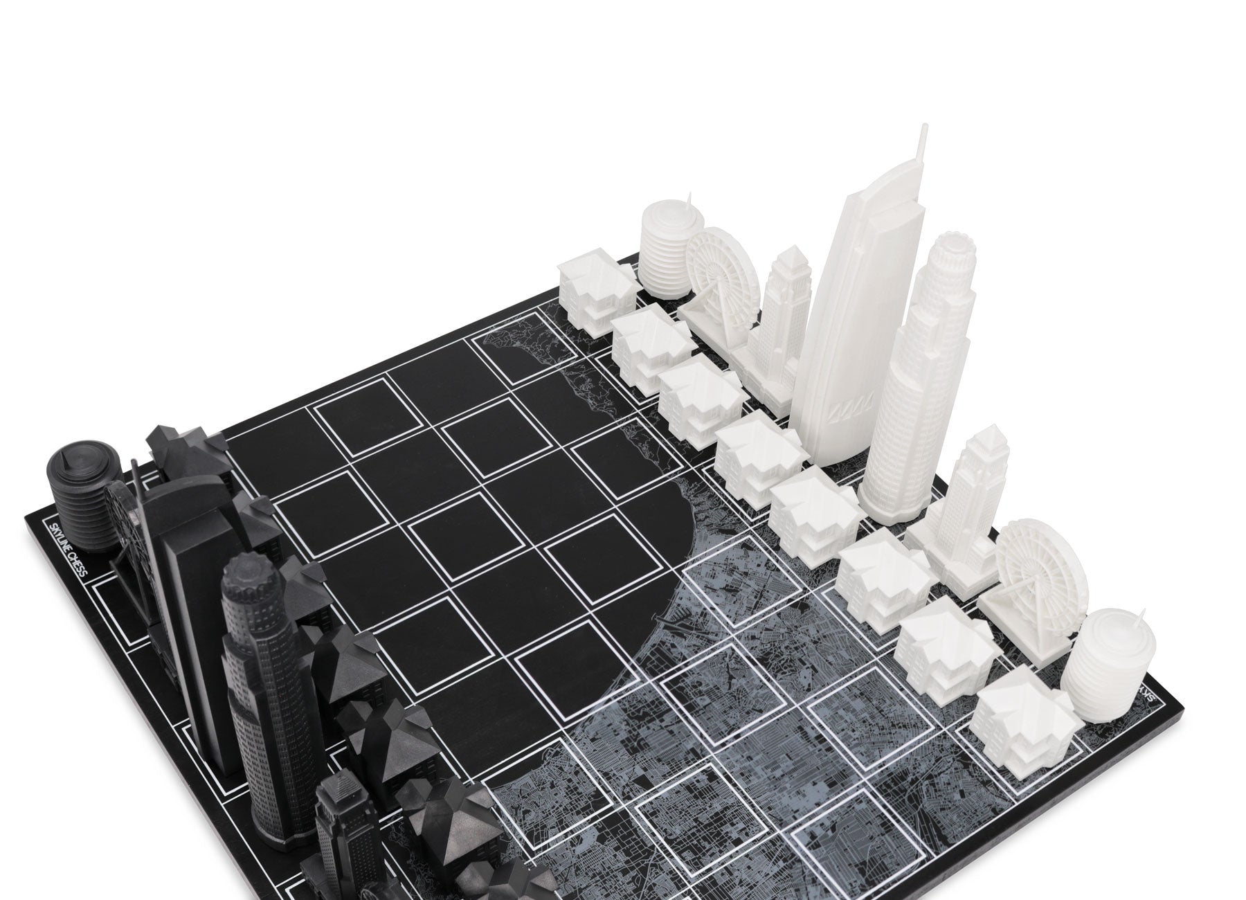 Chess Set Acrylic LOS ANGELES with Wood Map Board