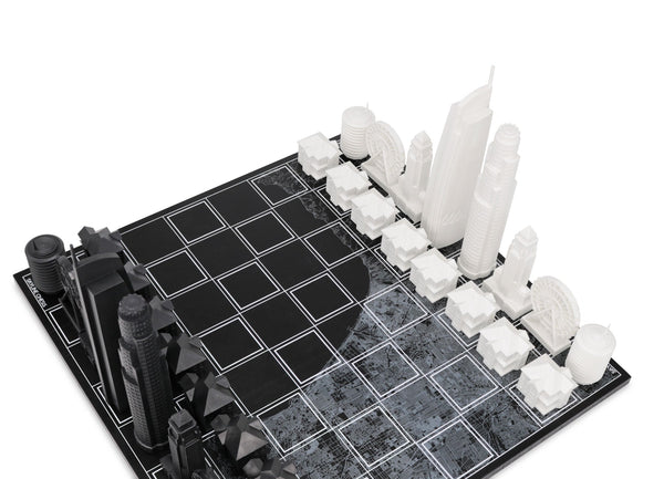 Chess Set Acrylic LOS ANGELES with Wood Map Board