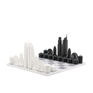 Chess Set Acrylic LOS ANGELES with Marble Hatch Board