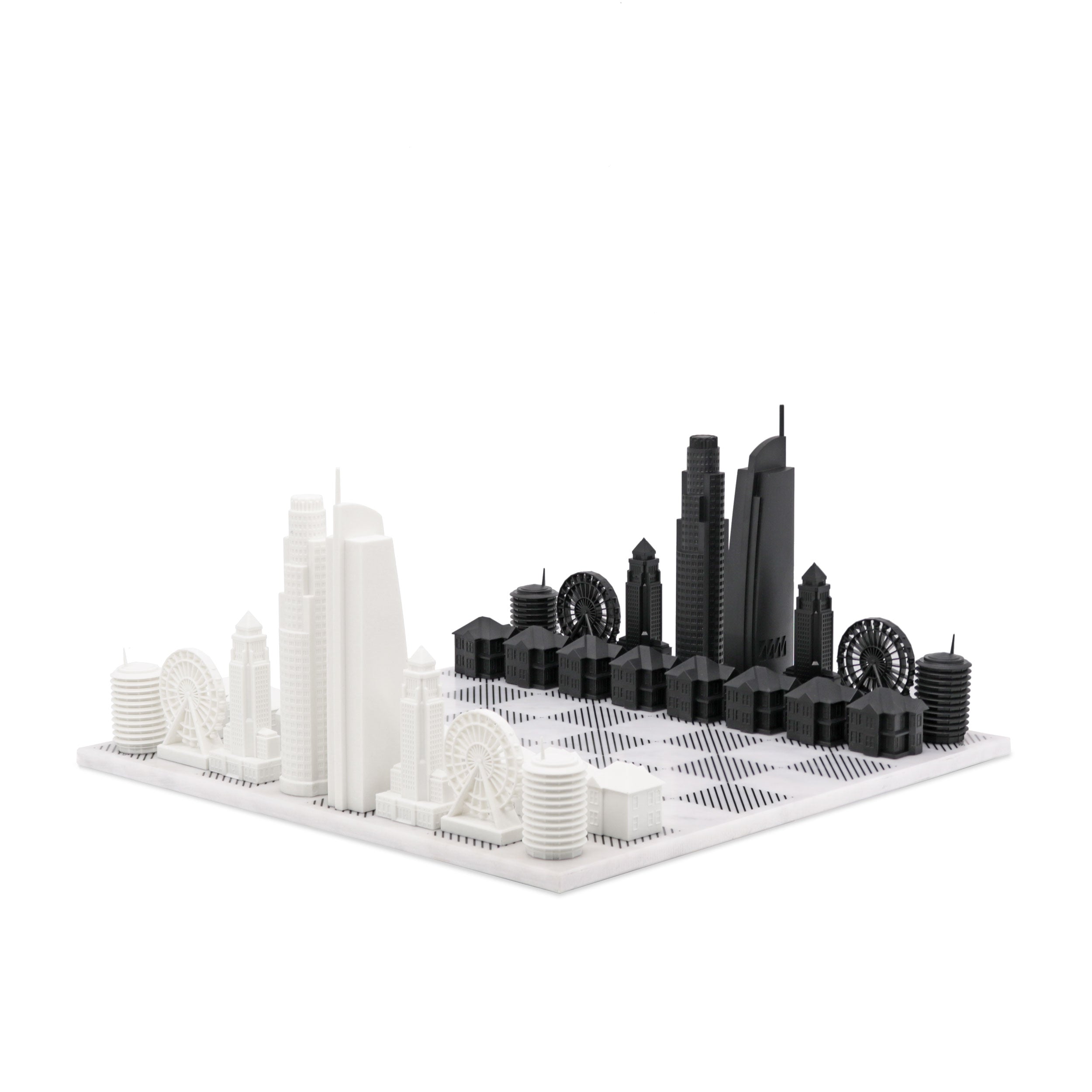 Chess Set Acrylic LOS ANGELES with Marble Hatch Board