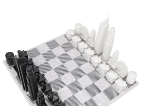 Chess Set Acrylic LOS ANGELES with Marble Hatch Board