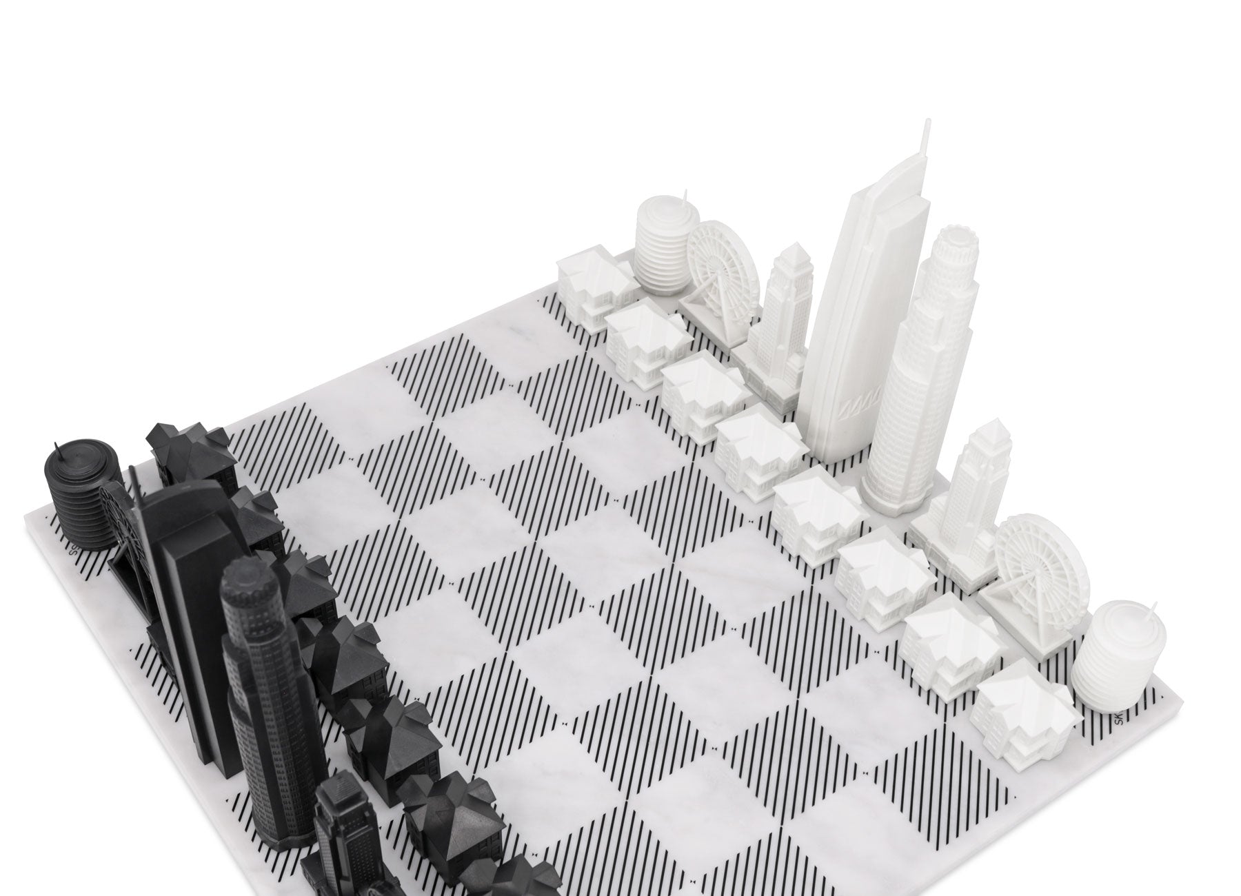 Chess Set Acrylic LOS ANGELES with Marble Hatch Board