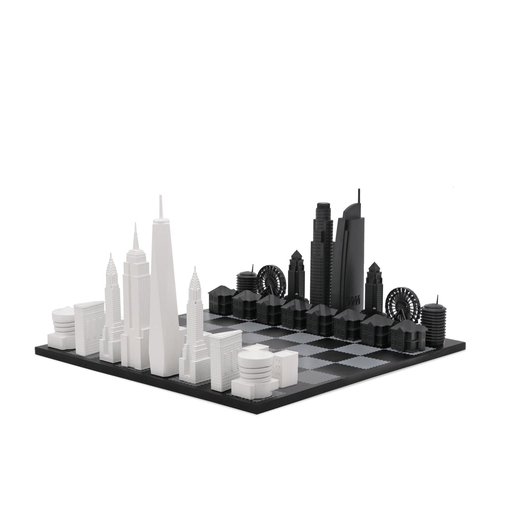 Chess Set Acrylic NEW YORK vs LOS ANGELES with Wood Hatch Board