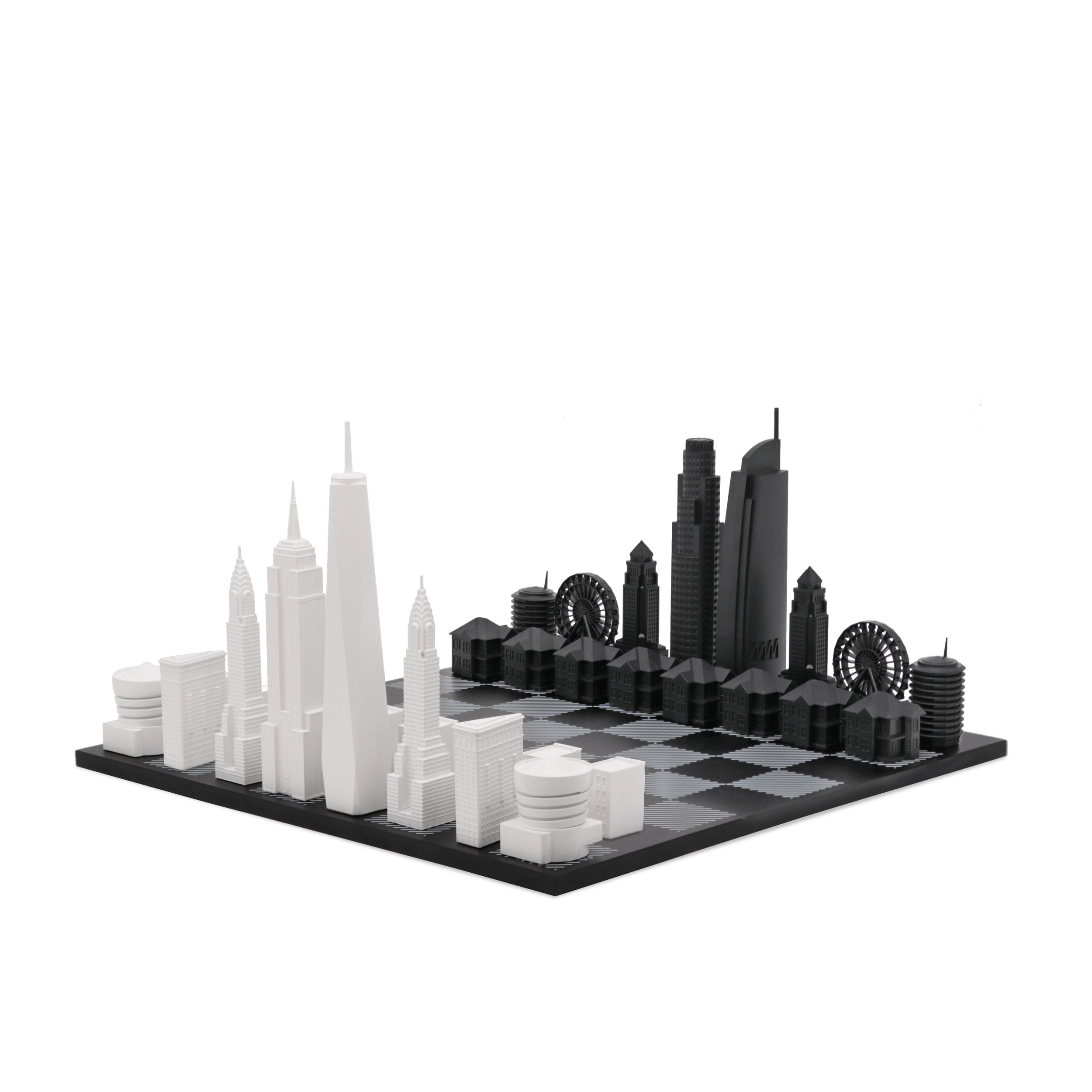 Chess Set Acrylic NEW YORK vs LOS ANGELES with Wood Hatch Board