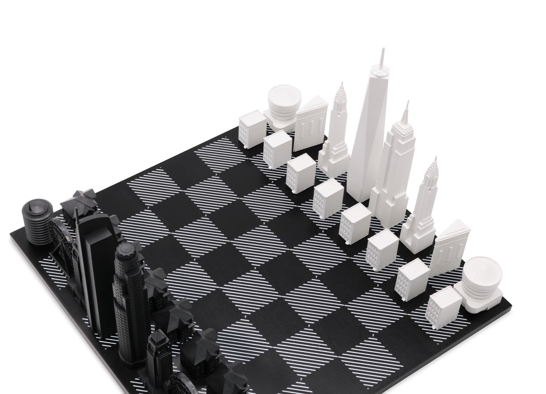 Chess Set Acrylic NEW YORK vs LOS ANGELES with Wood Hatch Board