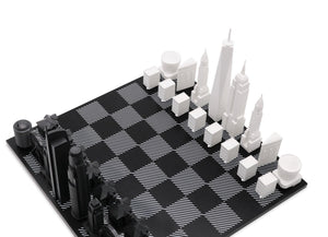 Chess Set Acrylic LOS ANGELES with Wood Map Board