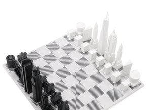 Chess Set Acrylic NEW YORK vs LOS ANGELES with Marble Hatch Board