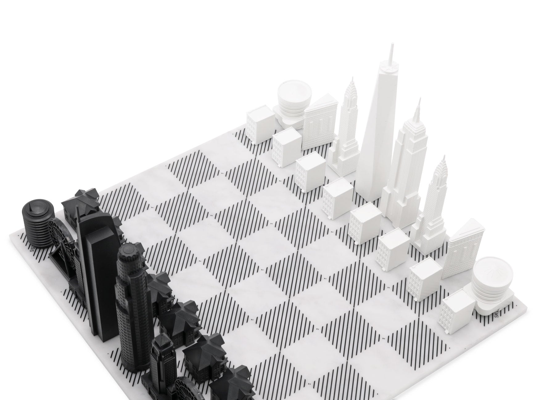 Chess Set Acrylic NEW YORK vs LOS ANGELES with Marble Hatch Board