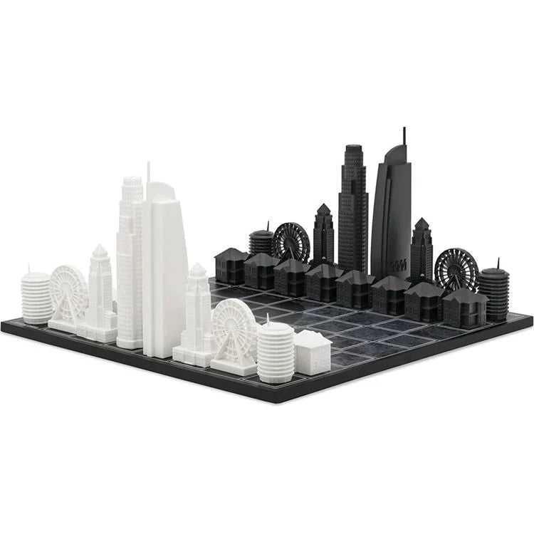 Chess Set Acrylic LOS ANGELES with Wood Map Board