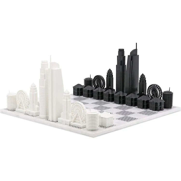 Chess Set Acrylic LOS ANGELES with Marble Hatch Board