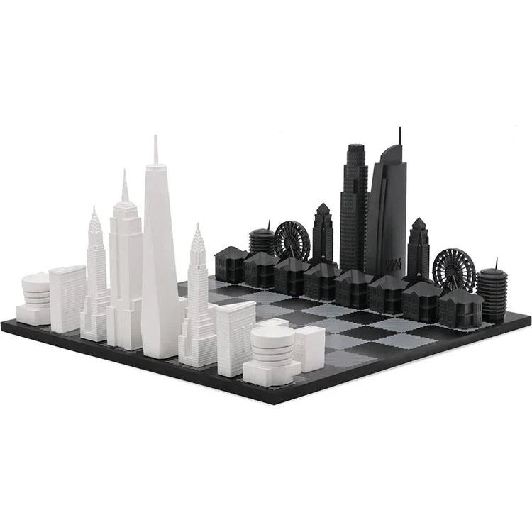 Chess Set Acrylic NEW YORK vs LOS ANGELES with Wood Hatch Board