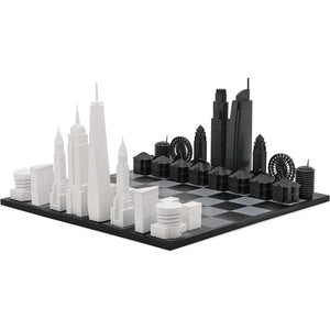 Chess Set Acrylic NEW YORK vs LOS ANGELES with Marble Hatch Board