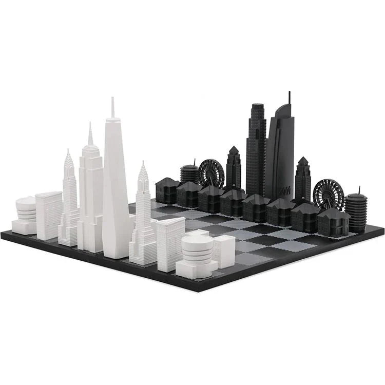 Chess Set Acrylic NEW YORK vs LOS ANGELES with Marble Hatch Board