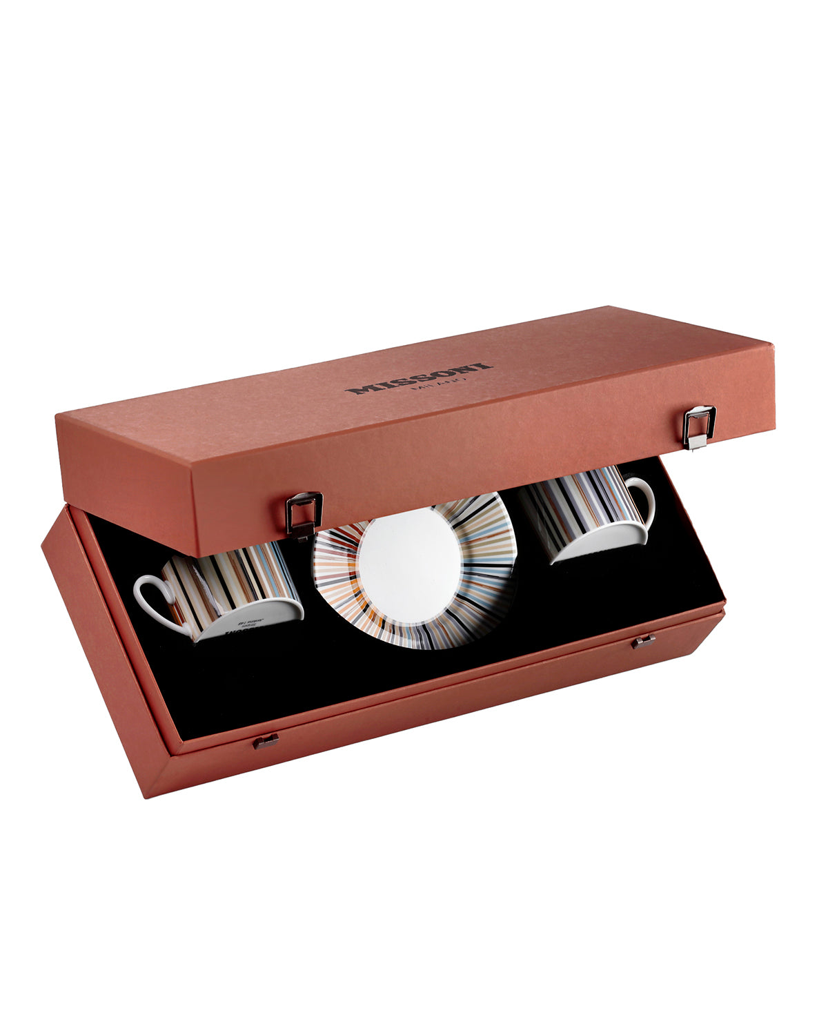 Tea Cup & Saucer STRIPES Set of 2 in Luxury Box Jenkins 148 diam. 3.3", H 2.3", cap. 7.5 oz, Saucer diam. 6"