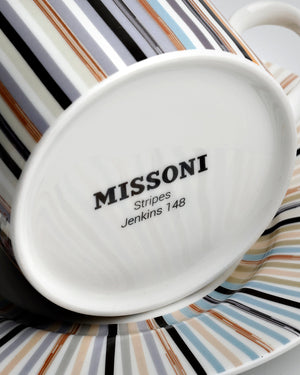 Tea Cup & Saucer STRIPES Set of 2 in Luxury Box Jenkins 148 diam. 3.3", H 2.3", cap. 7.5 oz, Saucer diam. 6"