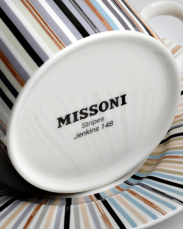 Tea Cup & Saucer STRIPES Set of 2 in Luxury Box Jenkins 148 diam. 3.3", H 2.3", cap. 7.5 oz, Saucer diam. 6"
