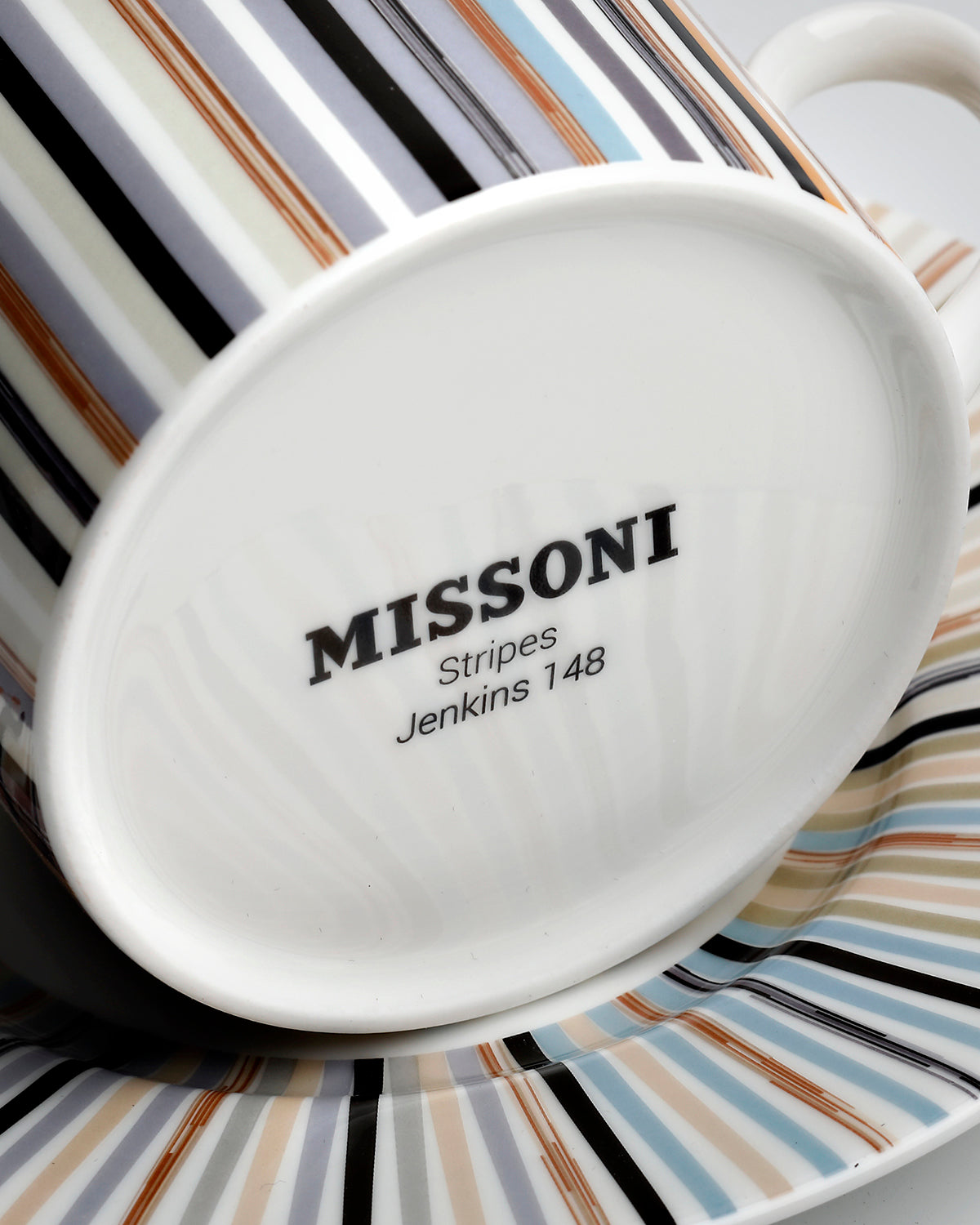 Coffee Cup & Saucer STRIPES Set of 2 in Luxury Box Jenkins 148 diam. 2.3", H 2.5", Cap. 4 oz, Saucer diam. 4.75"