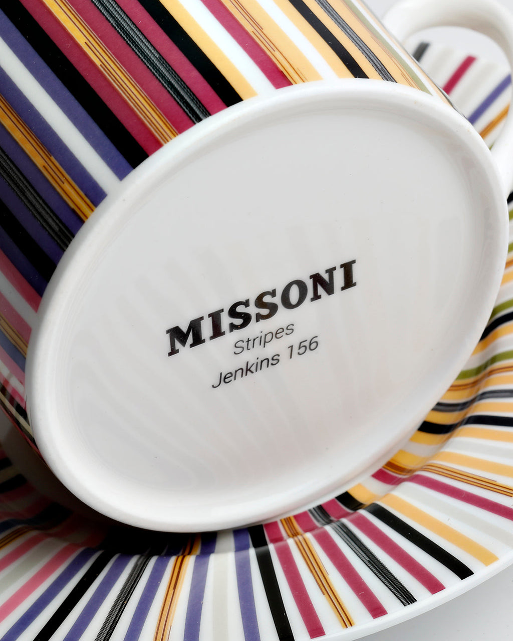 Tea Cup & Saucer STRIPES Set of 2 in Luxury Box Jenkins 156 diam. 3.3", H 2.3", cap. 7.5 oz, Saucer diam. 6"
