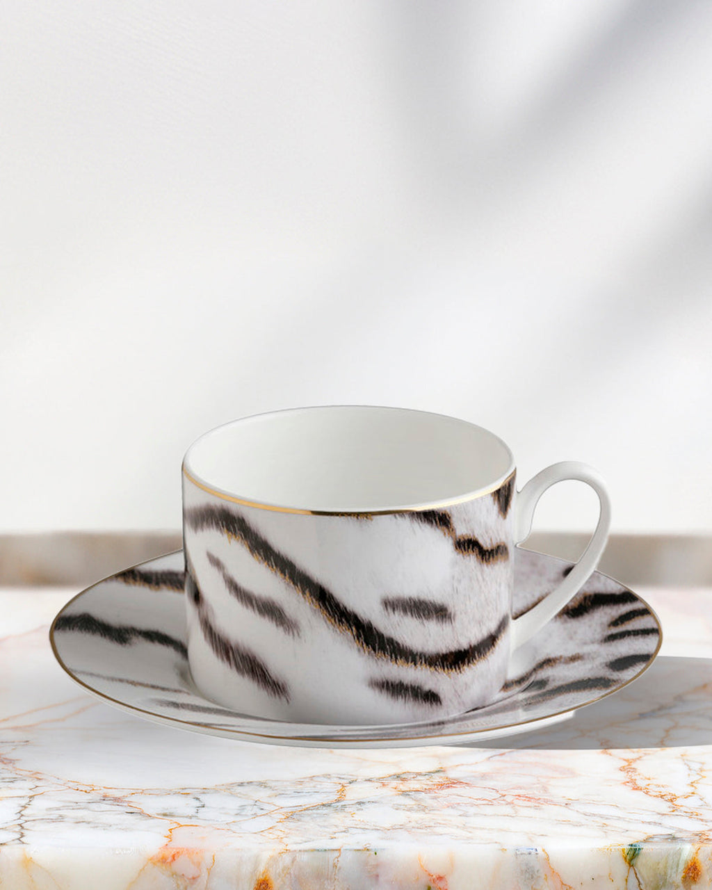 Tea Cup & Saucer TIGER Set of 2 in Luxury Box diam. 3.3", H 2.3", cap. 7.5 oz, Saucer diam. 6"